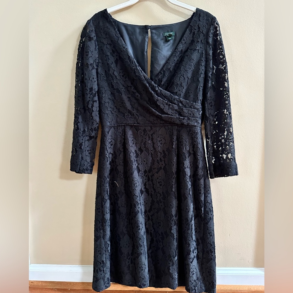 Black faux wrap lace dress